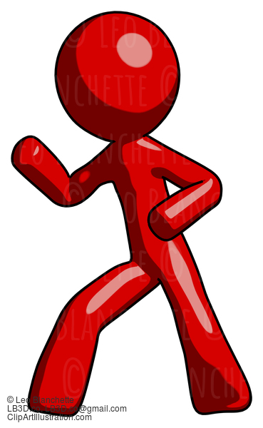 Red Design Mascot Man Martial Arts Defense Pose Left #10419