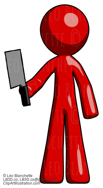 Red Design Mascot Man Holding Meat Cleaver #10426