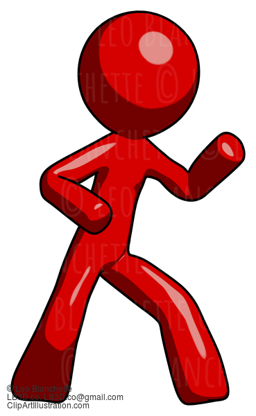 Red Design Mascot Man Martial Arts Defense Pose Right #10430