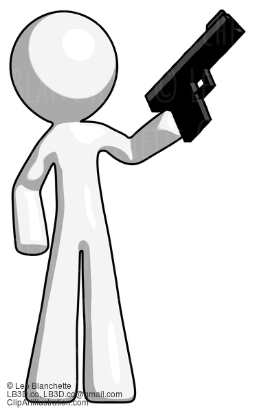 White Design Mascot Man Holding Handgun #8910