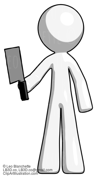 White Design Mascot Man Holding Meat Cleaver #8914