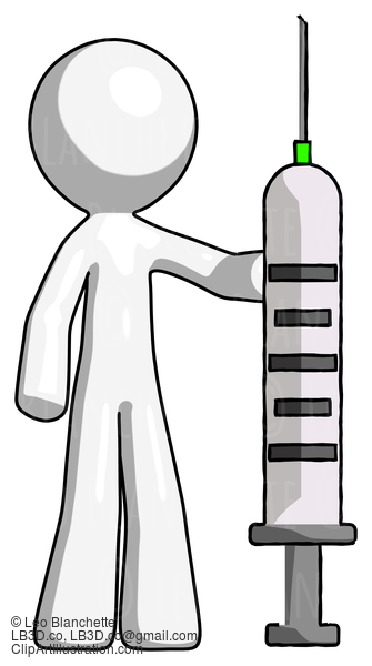 White Design Mascot Man Holding Large Syringe #8916