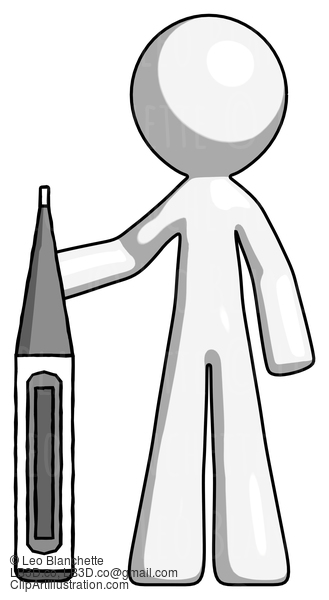 White Design Mascot Man Standing With Large Thermometer #8919