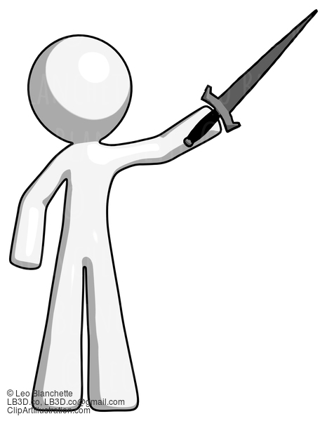 White Design Mascot Man Holding Sword In The Air Victoriously #8924