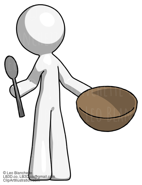 White Design Mascot Man With Empty Bowl And Spoon Ready To Make Something #8925