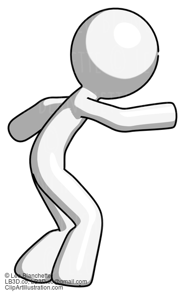 White Design Mascot Man Sneaking While Reaching For Something #8931