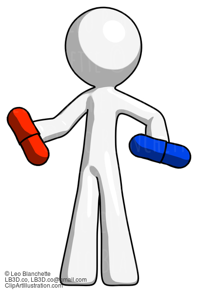 White Design Mascot Man Red Pill Or Blue Pill Concept #8933