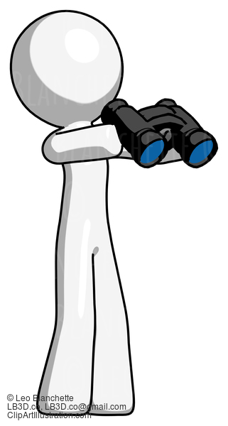 White Design Mascot Man Holding Binoculars Ready To Look Right #8936