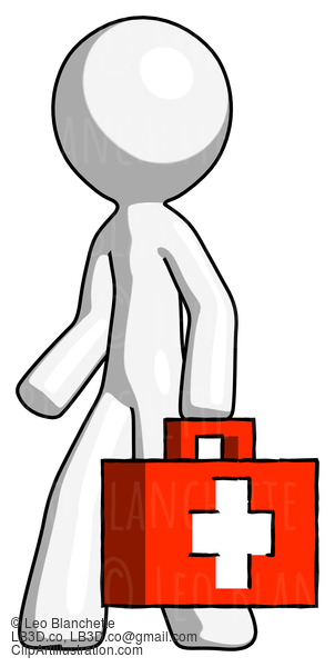 White Design Mascot Man Walking With Medical Aid Briefcase To Left #8941