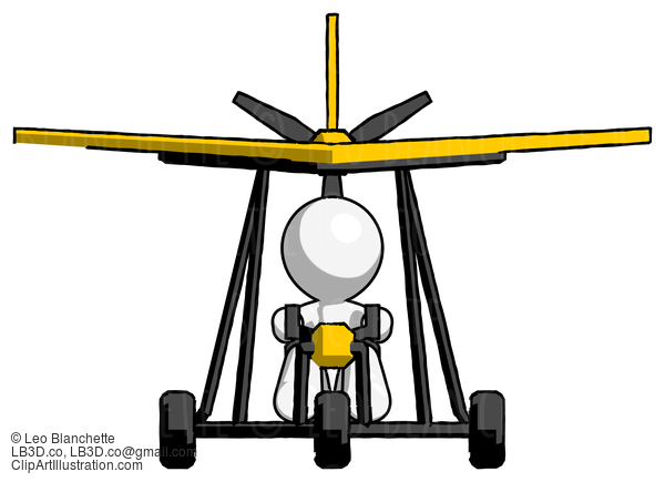 White Design Mascot Man In Ultralight Aircraft Front View #8943