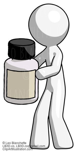 White Design Mascot Man Holding White Medicine Bottle #8954