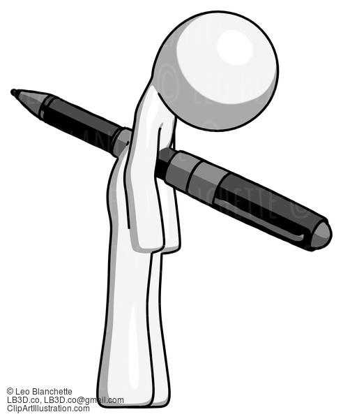 White Design Mascot Man Impaled Through Chest With Giant Pen #8964