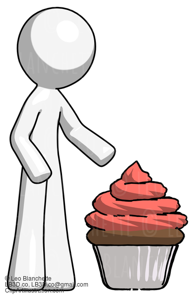 White Design Mascot Man With Giant Cupcake Dessert #8977