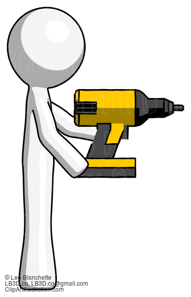 White Design Mascot Man Using Drill Drilling Something On Right Side #8978