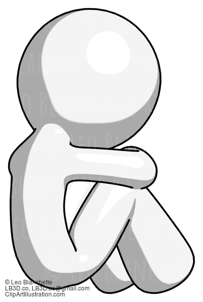 White Design Mascot Man Sitting With Head Down Back View Facing Right #8986