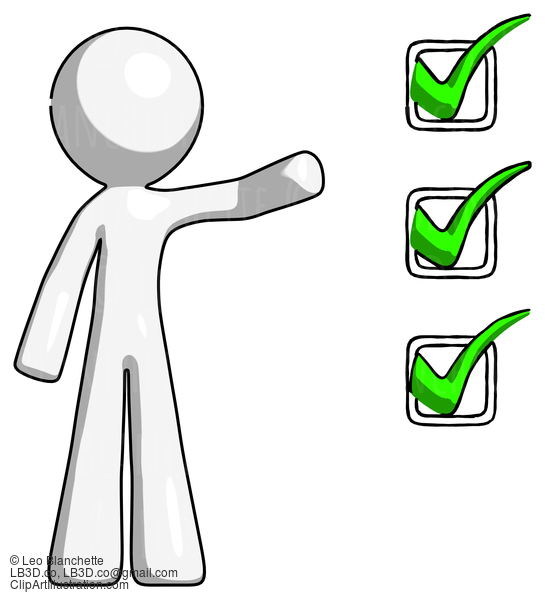 White Design Mascot Man Standing By List Of Checkmarks #8988