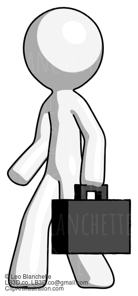 White Design Mascot Man Walking With Briefcase To The Left #8990