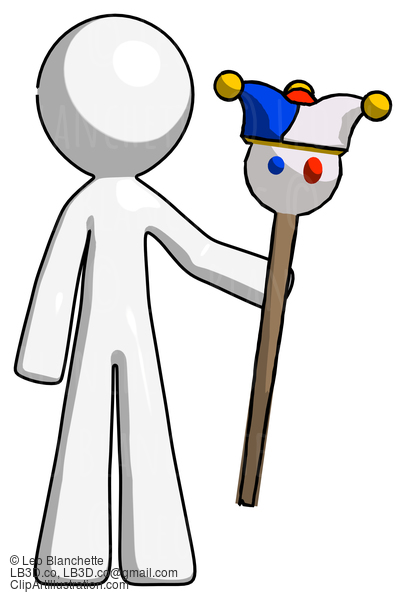 White Design Mascot Man Holding Jester Staff #8996