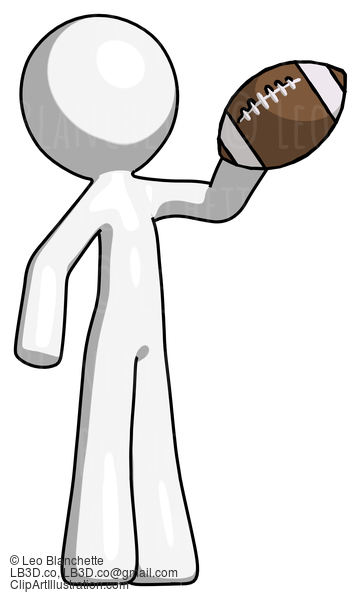 White Design Mascot Man Holding Football Up #8997