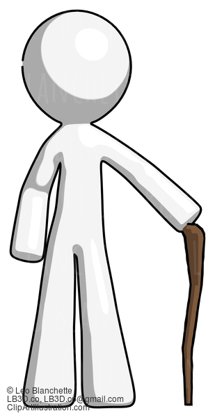 White Design Mascot Man Standing With Hiking Stick #8999