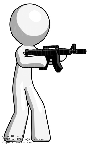 White Design Mascot Man Shooting Automatic Assault Weapon #9005