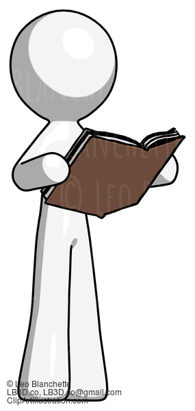 White Design Mascot Man Reading Book While Standing Up Facing Away #9006