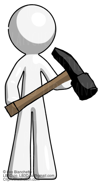 White Design Mascot Man Holding Hammer Ready To Work #9011