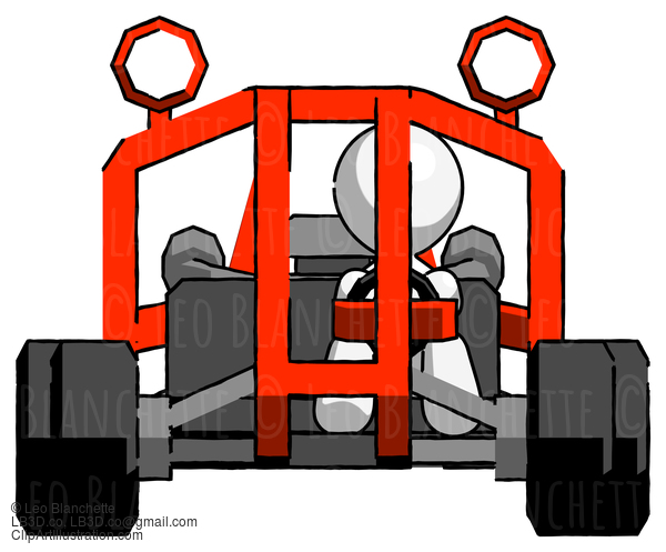 White Design Mascot Man Riding Sports Buggy Front View #9017