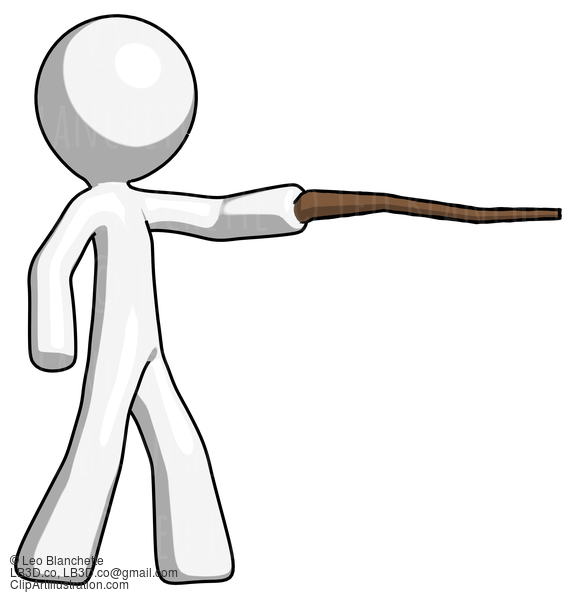 White Design Mascot Man Pointing With Hiking Stick #9023