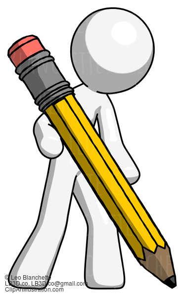 White Design Mascot Man Writing With Large Pencil #9026