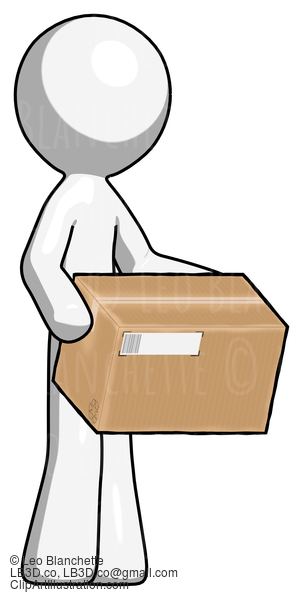 White Design Mascot Man Holding Package To Send Or Recieve In Mail #9029