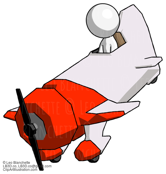 White Design Mascot Man In Geebee Stunt Plane Descending View #9033