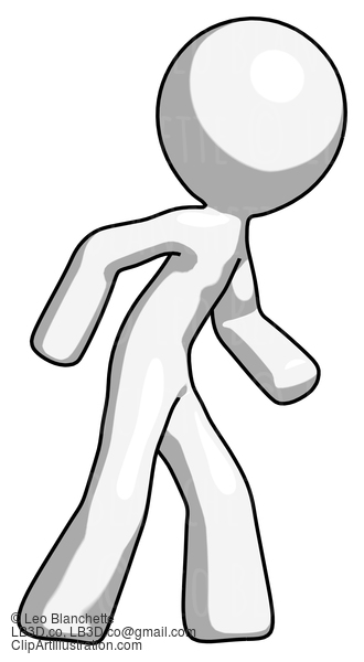 White Design Mascot Man Suspense Action Pose Facing Right #9035