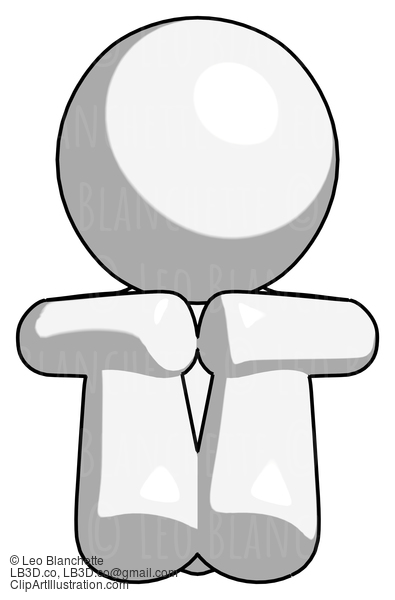 White Design Mascot Man Sitting With Head Down Facing Forward #9039