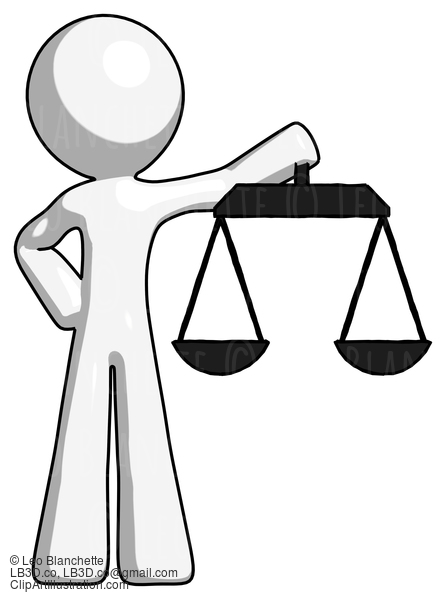 White Design Mascot Man Holding Scales Of Justice #9041