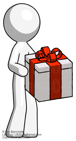 White Design Mascot Man Giving A Present #9042