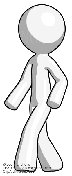 White Design Mascot Man Man Walking Turned Left Front View #9043