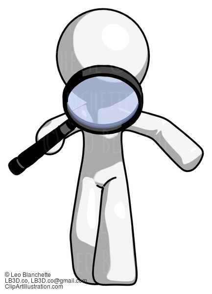 White Design Mascot Man Looking Down Through Magnifying Glass #9047