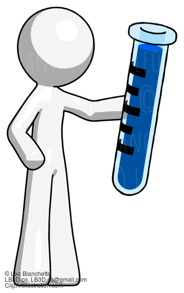 White Design Mascot Man Holding Large Test Tube #9049