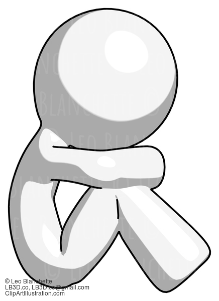 White Design Mascot Man Sitting With Head Down Facing Sideways Right #9052