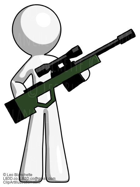 White Design Mascot Man Holding Sniper Rifle Gun #9059