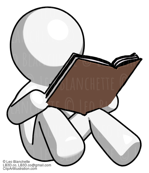 White Design Mascot Man Reading Book While Sitting Down #9060