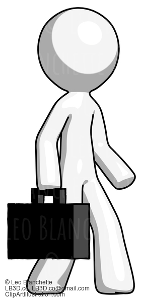 White Design Mascot Man Walking With Briefcase To The Right #9062