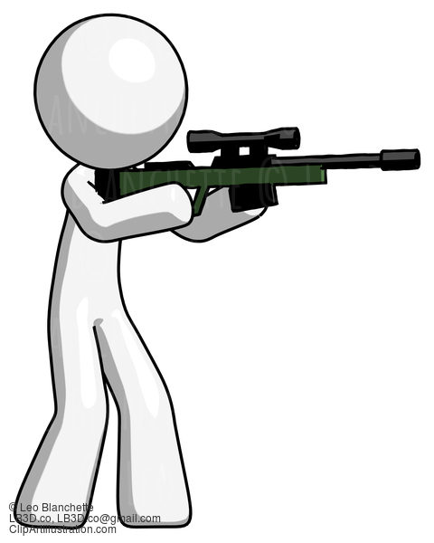 White Design Mascot Man Shooting Sniper Rifle #9065