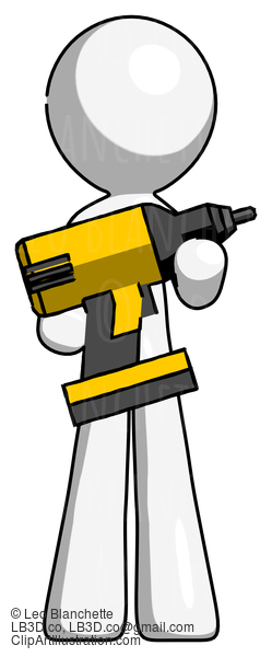 White Design Mascot Man Holding Large Drill #9067