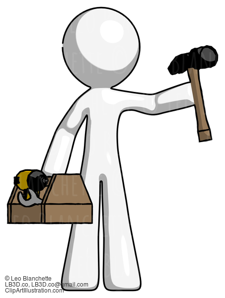 White Design Mascot Man Holding Tools And Toolchest Ready To Work #9075