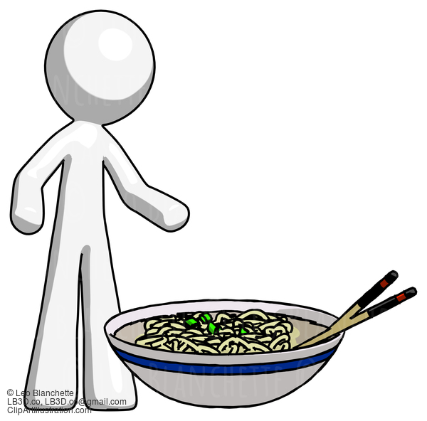 White Design Mascot Man And Noodle Bowl, Giant Soup Restaraunt Concept #9082