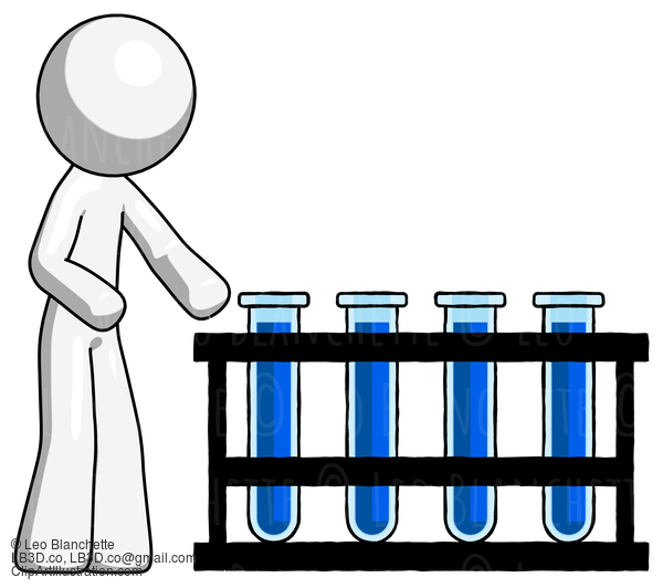 White Design Mascot Man Using Test Tubes Or Vials On Rack #9084