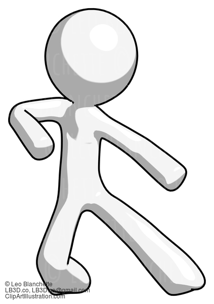 White Design Mascot Man Karate Defense Pose Right #9085