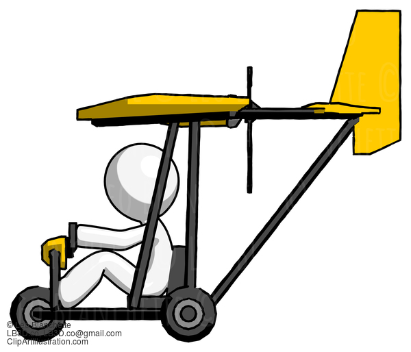 White Design Mascot Man In Ultralight Aircraft Side View #9086